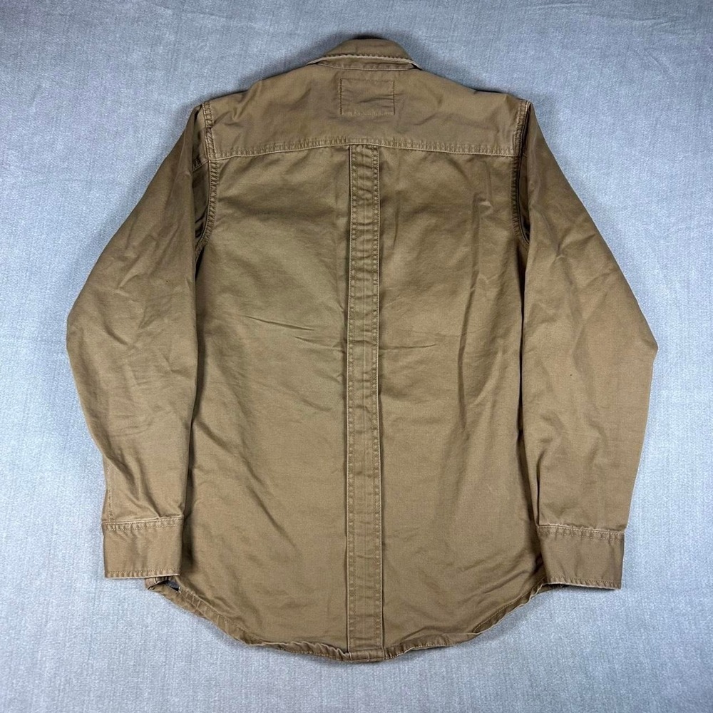 Timberland Mens Brown Twill Flannel Lined Shirt Jacket Workwear Small Pockets - Picture 2 of 6